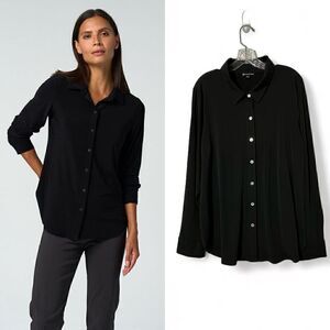Franne Golde Black Katherine Button Down Shirt Size XXL Wrinkle Resistant.